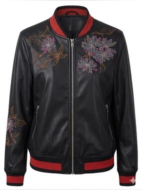 Bellivera Floral Embroidered Bomber - Whimsigoth Edgy Boho Moto NWT L